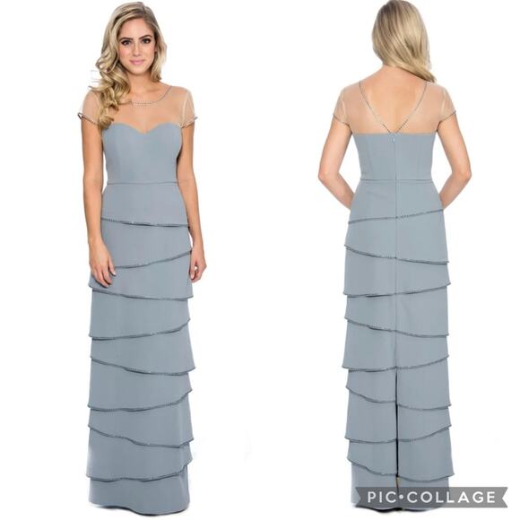 NWT Decode 1.8 Beaded Embellished Tiered Sheath Maxi Dress In Dusty Blue Size 4 - Picture 1 of 16